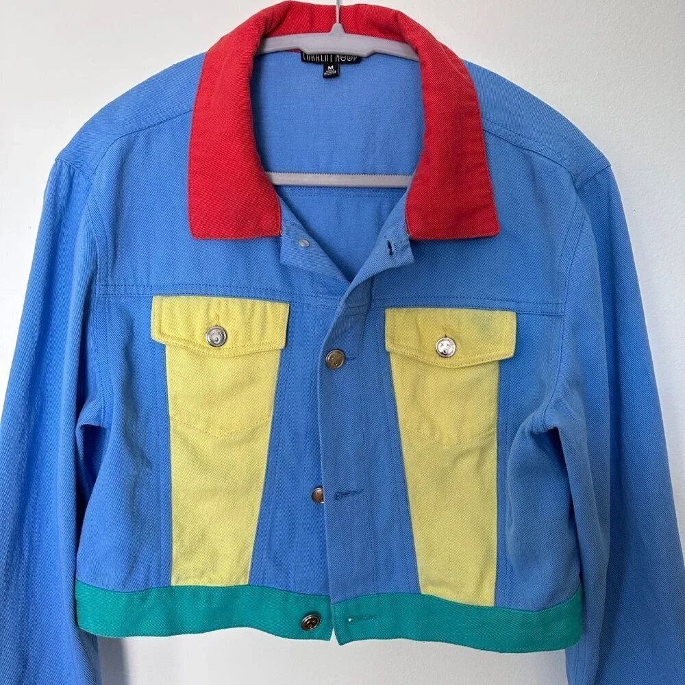 Current Mood Vintage 80’s Colorblock Denim Cropped Jacket Size M - Picture 2 of 9